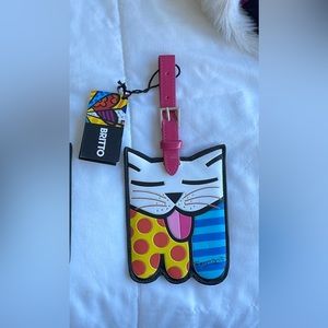 Britto cat luggage tag